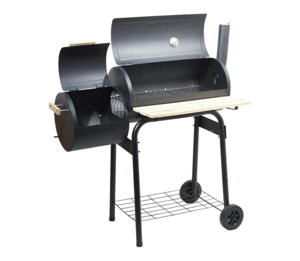 Faszén grill füstölővel fekete/fa