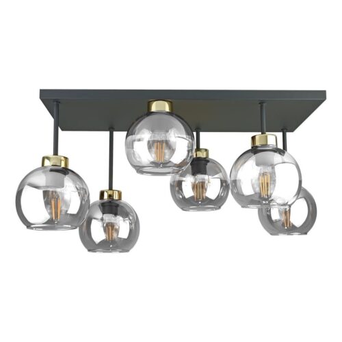 Keter Lighting Felületre szerelhető csillár  NESSA 6xE27/60W/230V fekete/arany/átlátszó