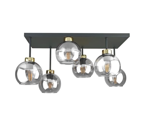 Keter Lighting Felületre szerelhető csillár  NESSA 6xE27/60W/230V fekete/arany/átlátszó