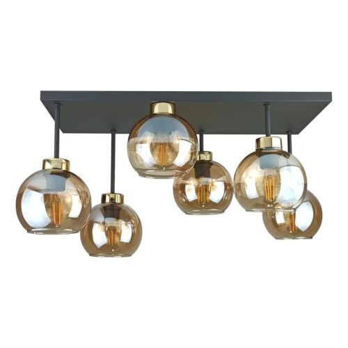 Keter Lighting Felületre szerelhető csillár  NESSA 6xE27/60W/230V fekete/arany/füstös bézs