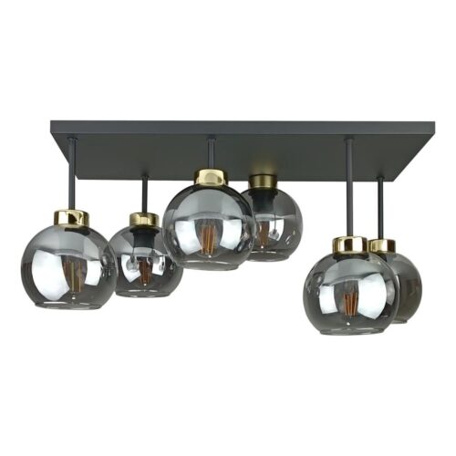 Keter Lighting Felületre szerelhető csillár  NESSA 6xE27/60W/230V fekete/arany/füstös fekete
