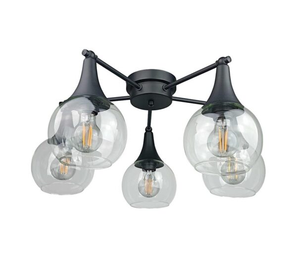 Keter Lighting Felületre szerelhető csillár  STAR 5xE27/60W/230V fekete/átlátszó
