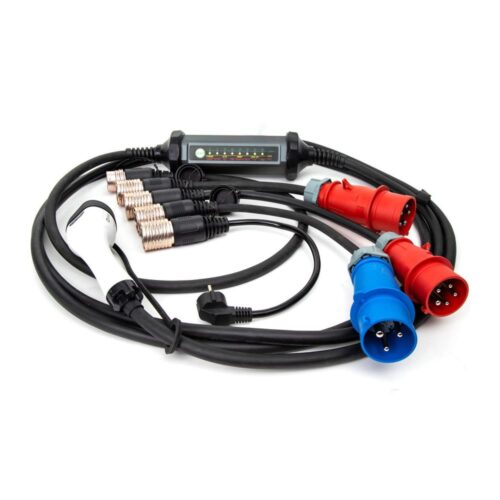 Hordozható töltő elektromos autókhoz 4 adapterrel Típus 2 32A/480V 22kW 5m IP67