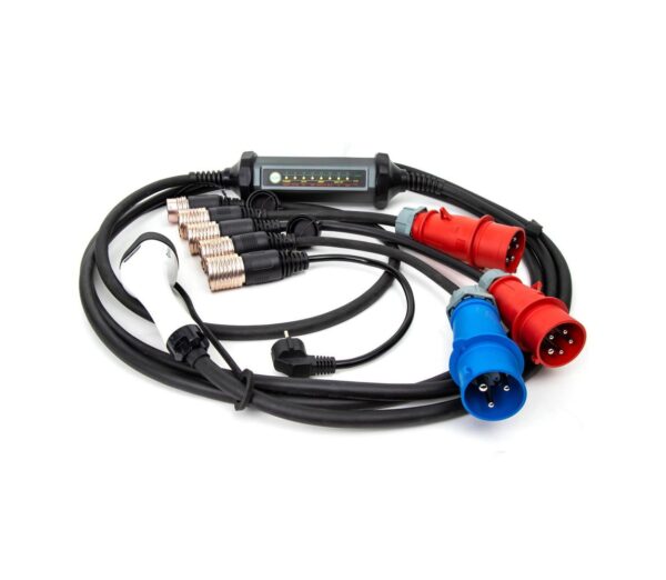 Hordozható töltő elektromos autókhoz 4 adapterrel Típus 2 32A/480V 22kW 5m IP67