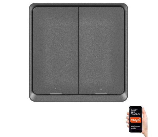 Kapcsoló 2 gombos GoSmart 1xCR2430 Tuya fekete