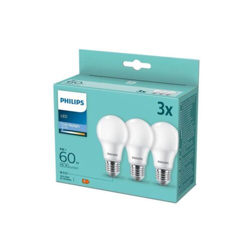 Philips KÉSZLET 3x LED Izzó Philips A60 E27/8W/230V 6500K