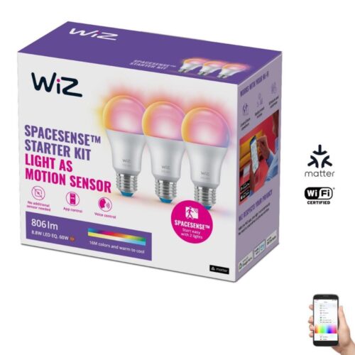 WiZ KÉSZLET 3x LED RGBW Dimmelhető izzó A60 E27/8