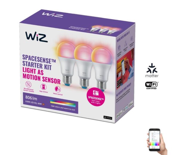 WiZ KÉSZLET 3x LED RGBW Dimmelhető izzó A60 E27/8