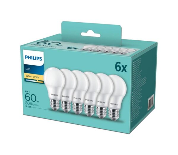 Philips KÉSZLET 6x LED Izzó Philips E27/8W/230V 2700K