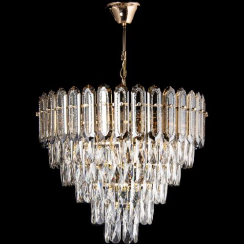 LED Csillár láncon 9xE27/60W/230V + 6xLED/6W átm. 50 cm arany