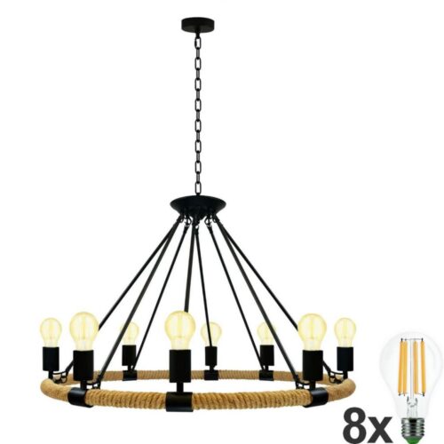 LED Csillár láncon ROPE ARTHUR 8xE27/6W/230V