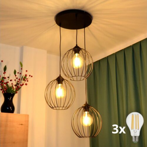 LED Csillár zsinóron MERCURE 3xE27/15W/230V ø 50 cm fekete