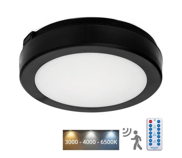 LED Fürdőszobai mennyezeti lámpa érzékelővel NAIROS LED/12W/230V IP65 fekete + távirányító