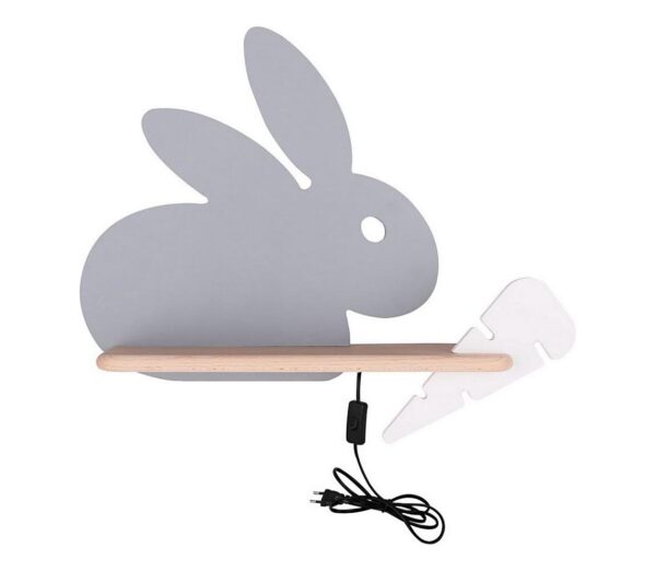 LED Gyerek fali lámpa polccal RABBIT LED/4W/230V szürke/fehér/fa