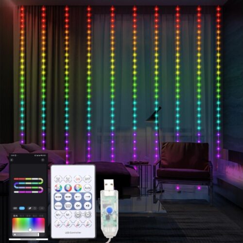 LED RGB Dimmelhető Karácsonyi függöny WIZARD 300xLED/USB 3x3m + távirányítás