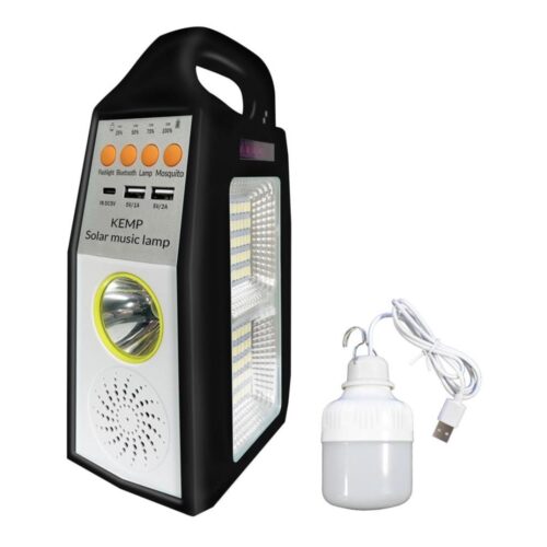 LED Többfunkciós napelemes lámpa hangszóróval és power bankkal LED/5W/7200mAh IP65