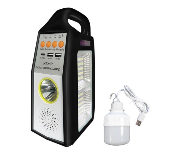LED Többfunkciós napelemes lámpa hangszóróval és power bankkal LED/5W/7200mAh IP65