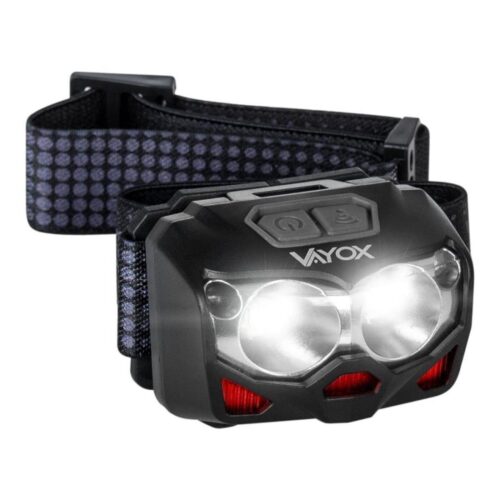 Vayox LED Tölthető fejlámpa érzékelővel 2xLED/5W/5V/3xAAA IP65 500 fényes 1200 mAh