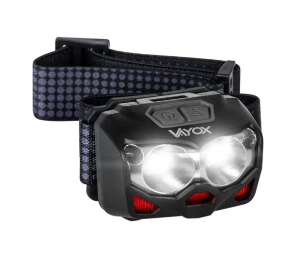 Vayox LED Tölthető fejlámpa érzékelővel 2xLED/5W/5V/3xAAA IP65 500 fényes 1200 mAh