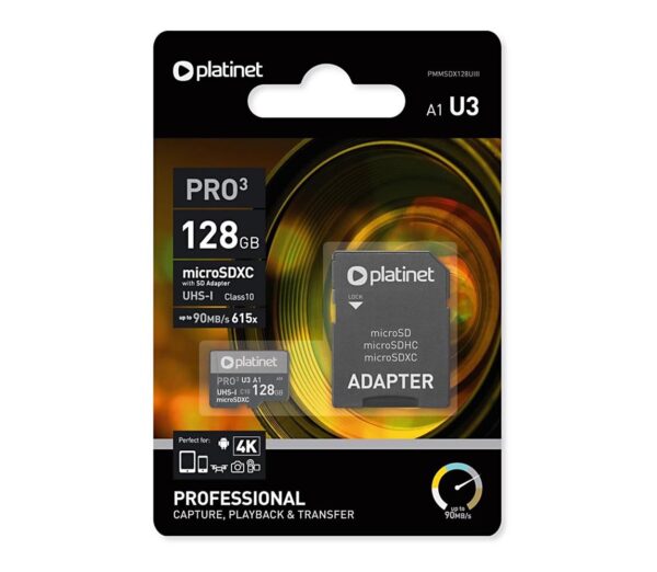 MicroSDXC 128GB U3 Pro A1 90MB/s + SD Adapter