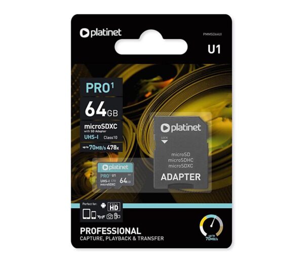 MicroSDXC 64GB U1 Pro 70MB/s + SD adapter