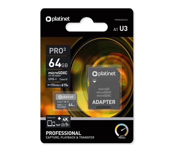 MicroSDXC 64GB U3 Pro A1 90MB/s + SD Adapter