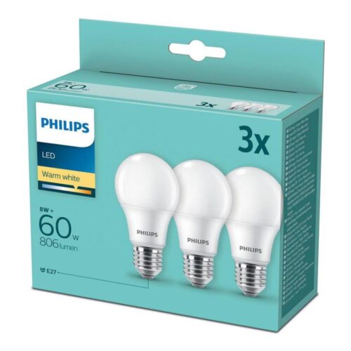 Philips SET 3x LED Izzó Philips A60 E27/8W/230V 2700K